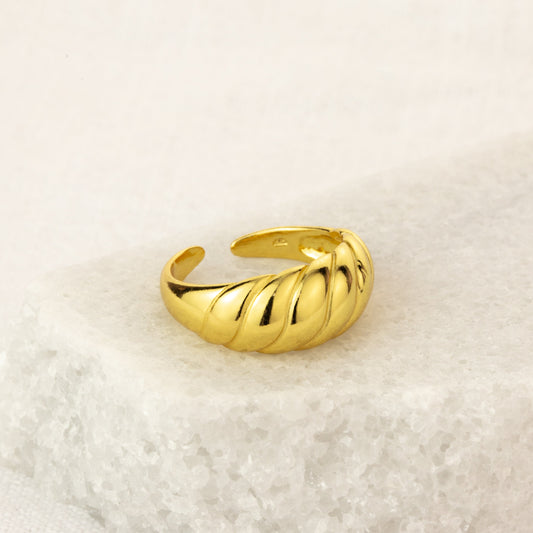 Verstellbarer klobiger Twist-Seilring aus schwerem vergoldetem Sterlingsilber