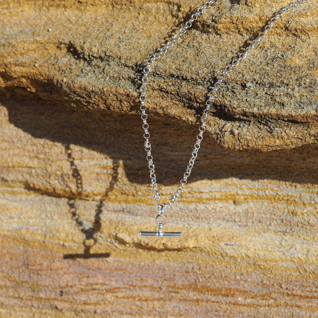 Halskette aus Sterlingsilber mit Rolo-Kette und Knebelverschluss, 45 cm
