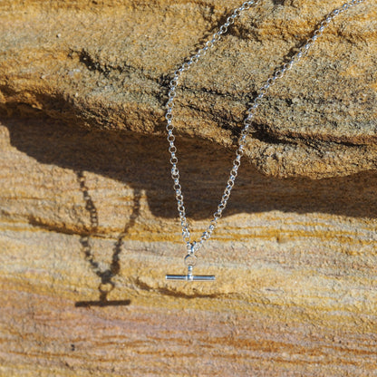 Sterlingsilber-T-Bar-Rolo-Kettenhalskette, 18 Zoll