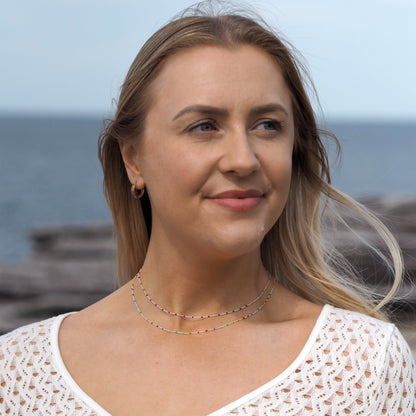 Fine Sterling Silver & Rainbow Enamel Confetti Chain Necklace - 16 Inches