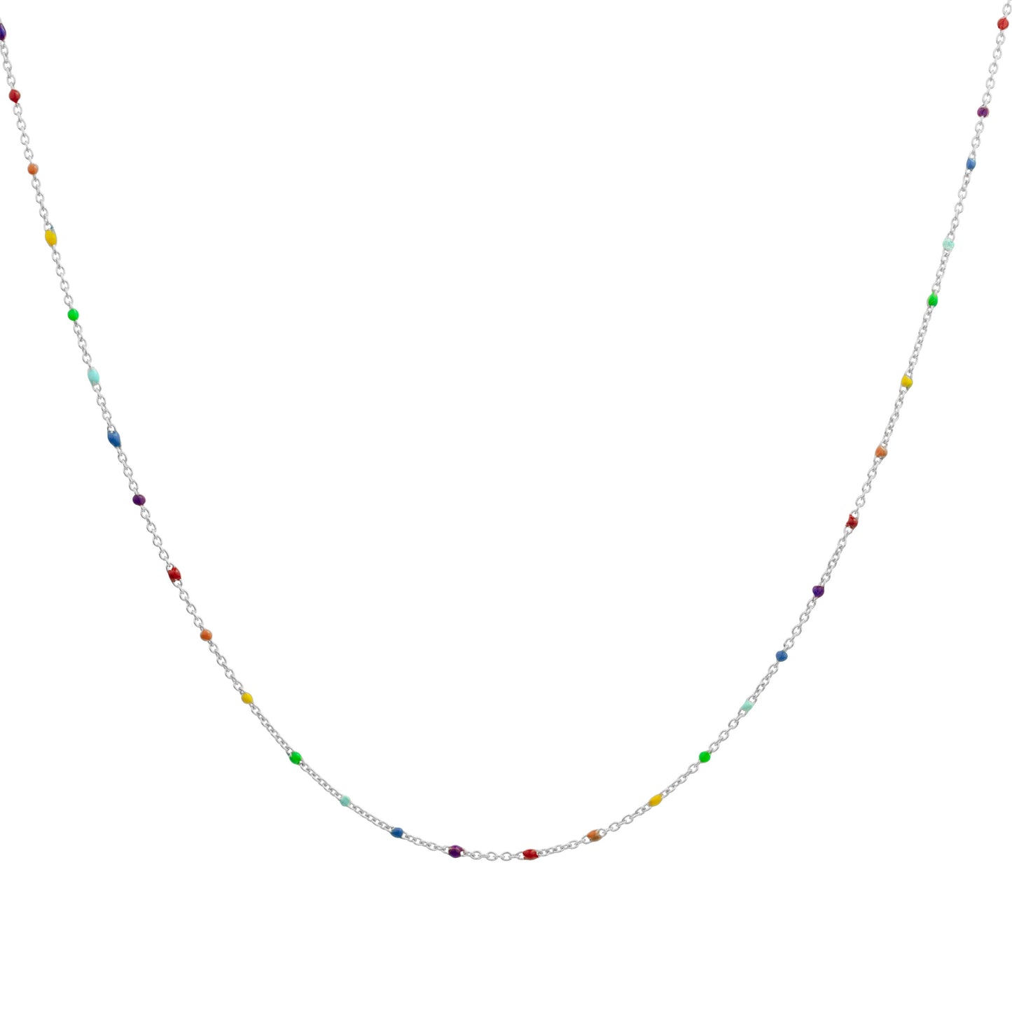 Fine Sterling Silver & Rainbow Enamel Confetti Chain Necklace - 16 Inches