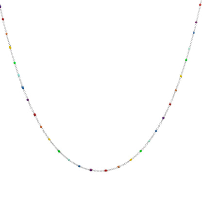 Fine Sterling Silver & Rainbow Enamel Confetti Chain Necklace - 16 Inches