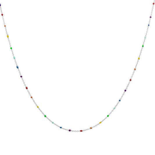 Fine Sterling Silver & Rainbow Enamel Confetti Chain Necklace - 16 Inches
