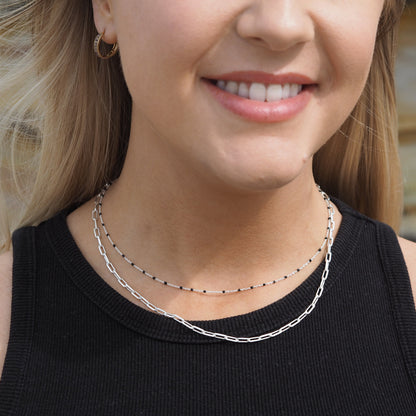 Fine Sterling Silver & Black Enamel Confetti Chain Necklace - 16 Inches
