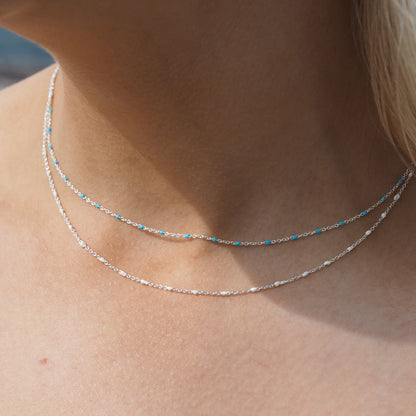 Fine Sterling Silver & White Enamel Confetti Chain Necklace - 16 Inches