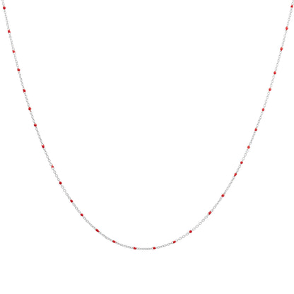 Fine Sterling Silver & Red Enamel Confetti Chain Necklace - 16 Inches