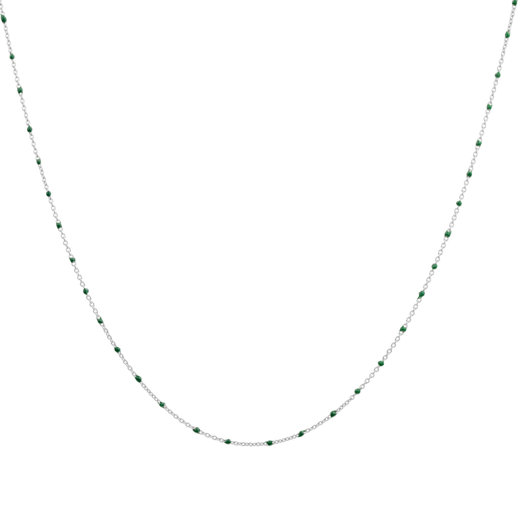 Feine Konfetti-Halskette aus Sterlingsilber mit grüner Emaille, 40 cm