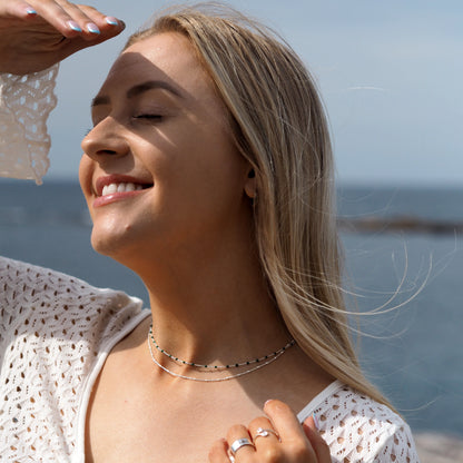 Fine Sterling Silver & Green Enamel Confetti Chain Necklace - 16 Inches