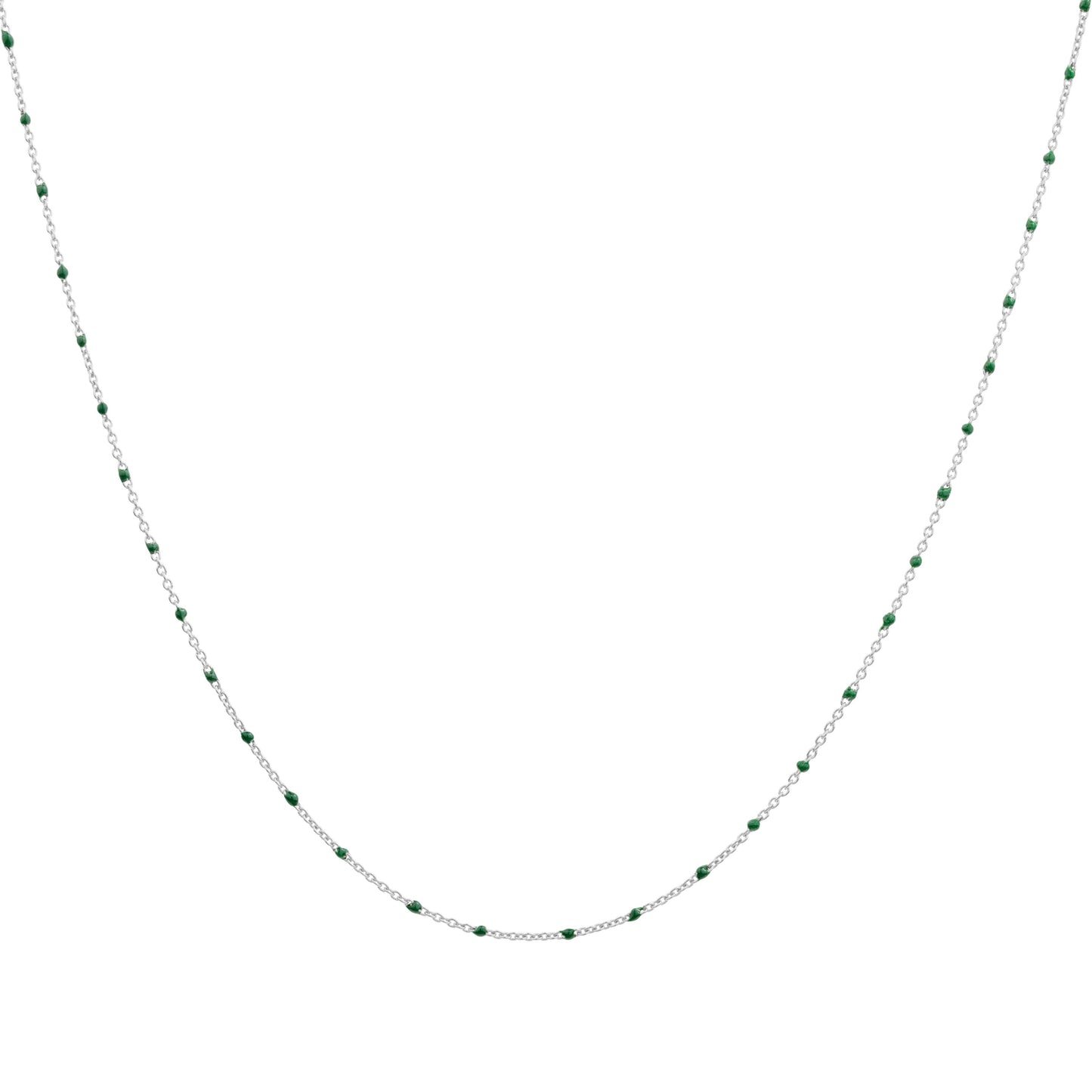 Fine Sterling Silver & Green Enamel Confetti Chain Necklace - 16 Inches
