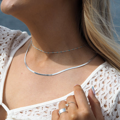 Fine Sterling Silver & Blue Enamel Confetti Chain Necklace - 16 Inches