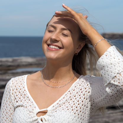 Fine Sterling Silver & Orange Enamel Confetti Chain Necklace - 16 Inches