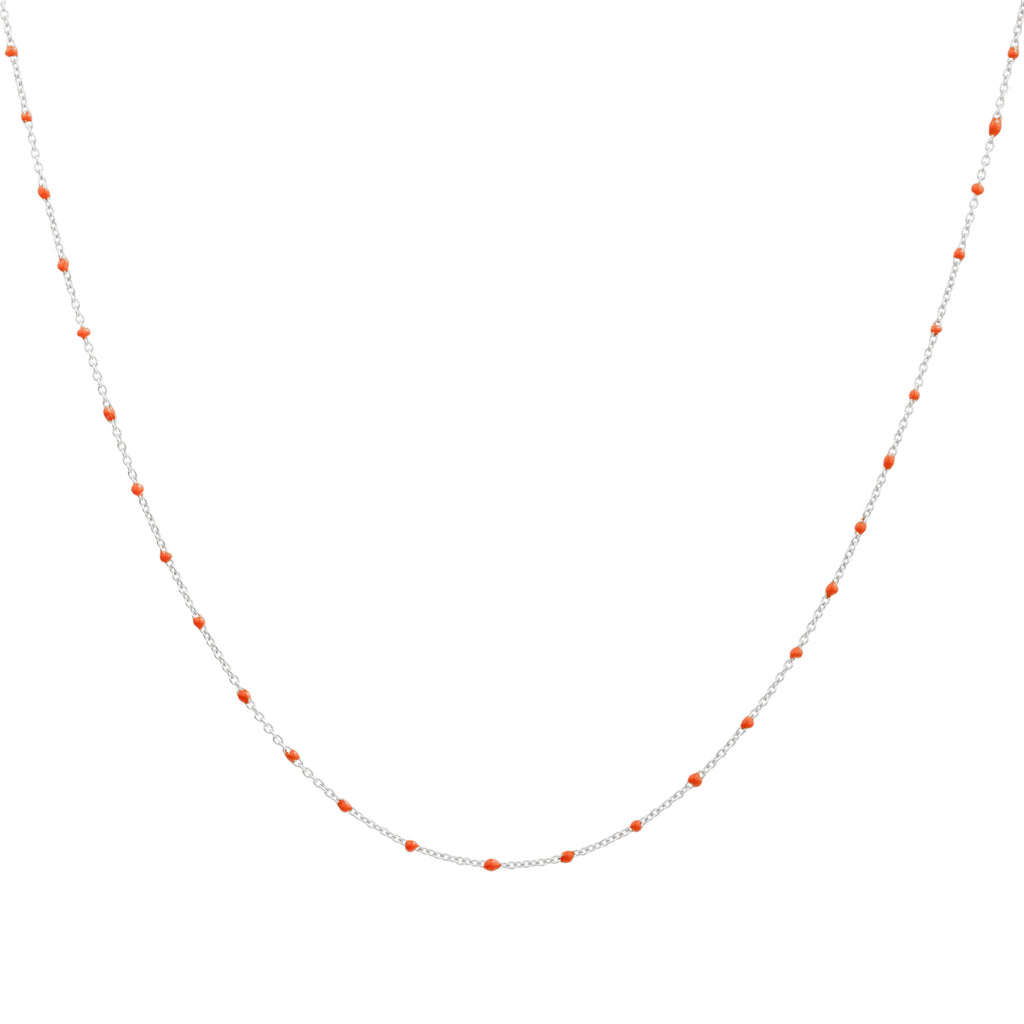 Feine Sterlingsilber-Halskette mit orangefarbener Konfetti-Emaille, 40,5 cm