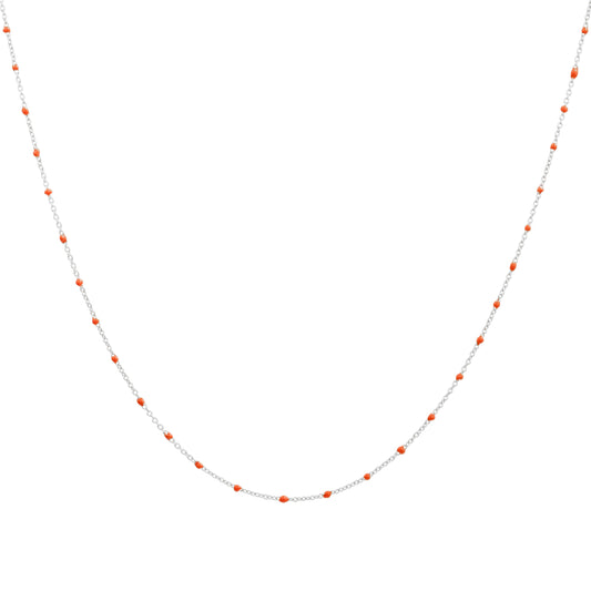 Fine Sterling Silver & Orange Enamel Confetti Chain Necklace - 16 Inches