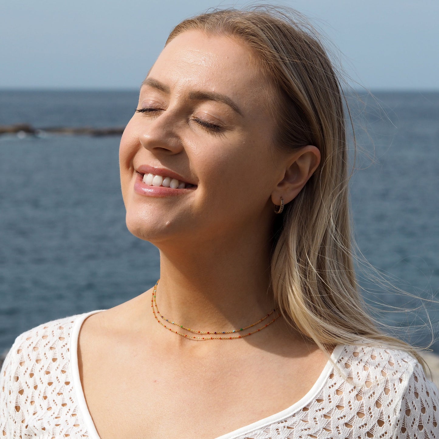 Fine Gold Plated Sterling Silver & Rainbow Enamel Confetti Chain Necklace - 16 Inches