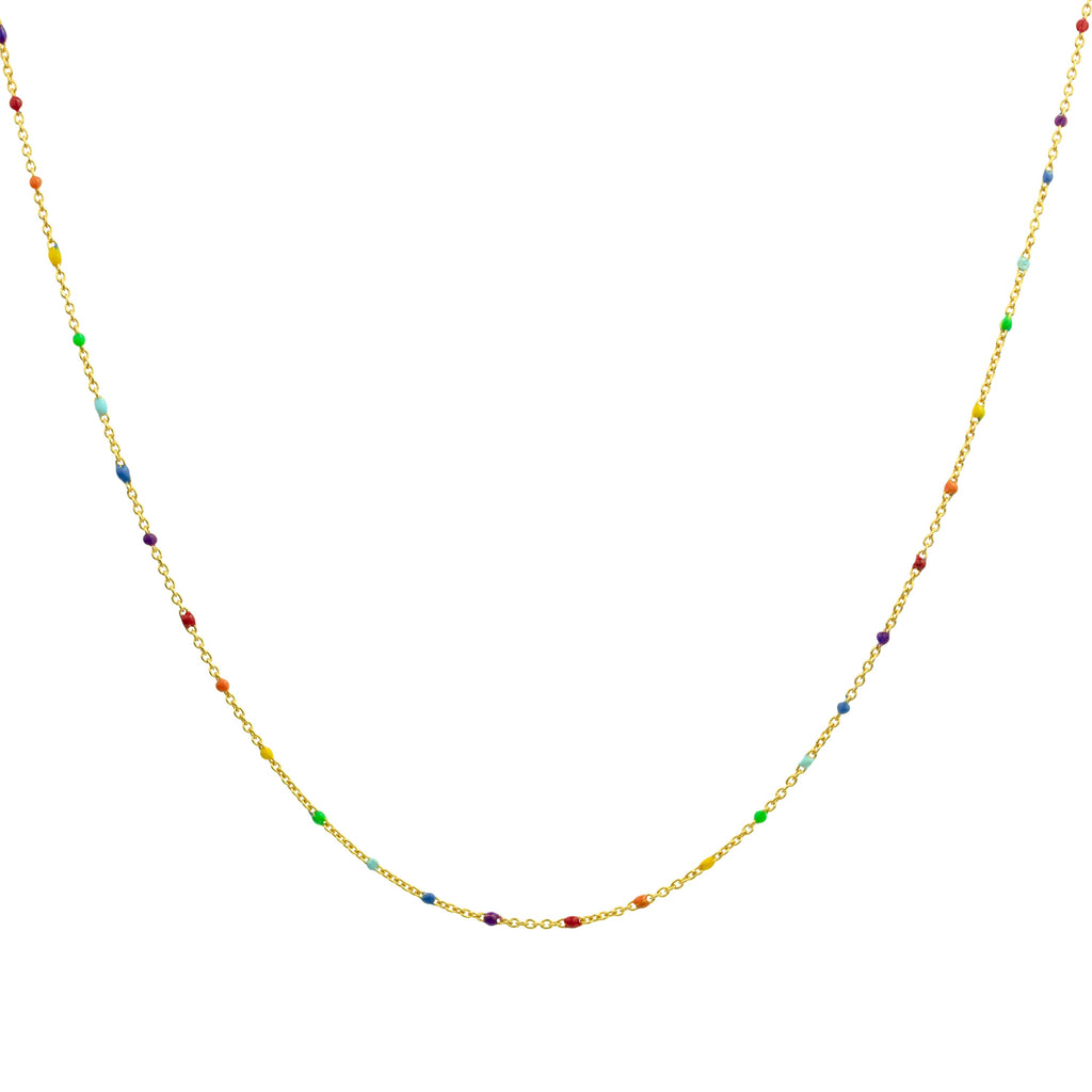 Feine vergoldete Sterlingsilber-Halskette mit Konfetti-Emaille in Regenbogenfarben, 40,5 cm