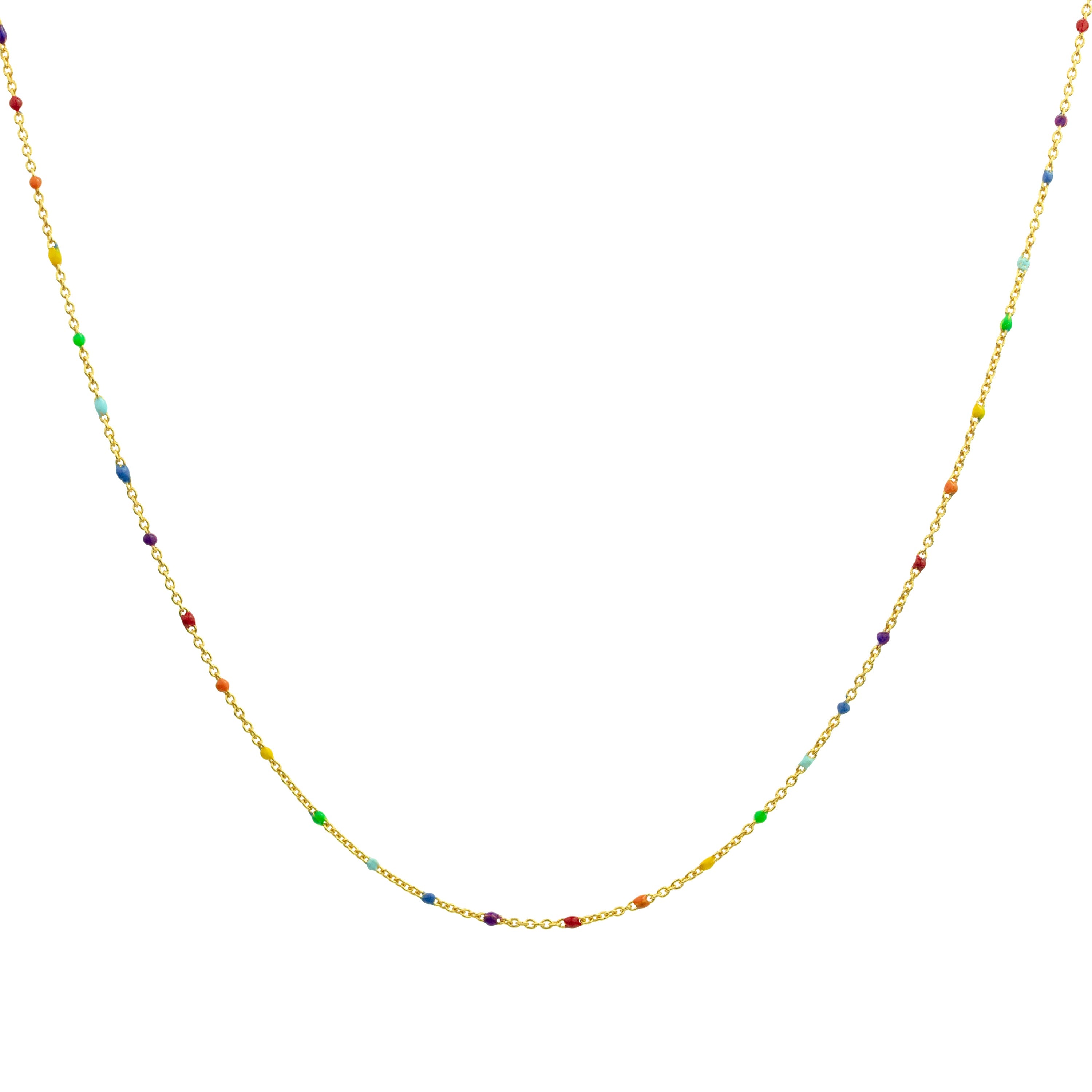 Feine vergoldete Sterlingsilber-Halskette mit Konfetti-Emaille in Regenbogenfarben, 40,5 cm
