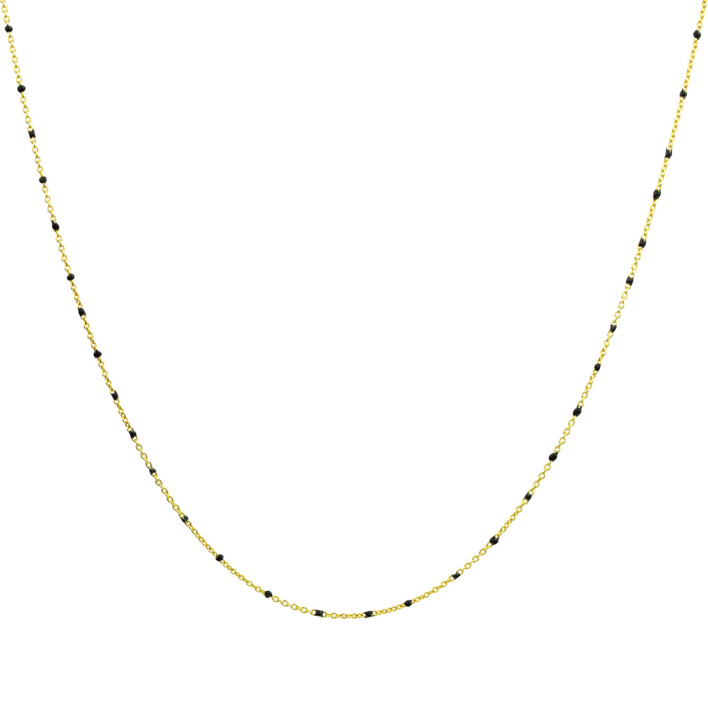 Feine vergoldete Sterlingsilber-Halskette mit schwarzer Konfetti-Emaille, 40,5 cm