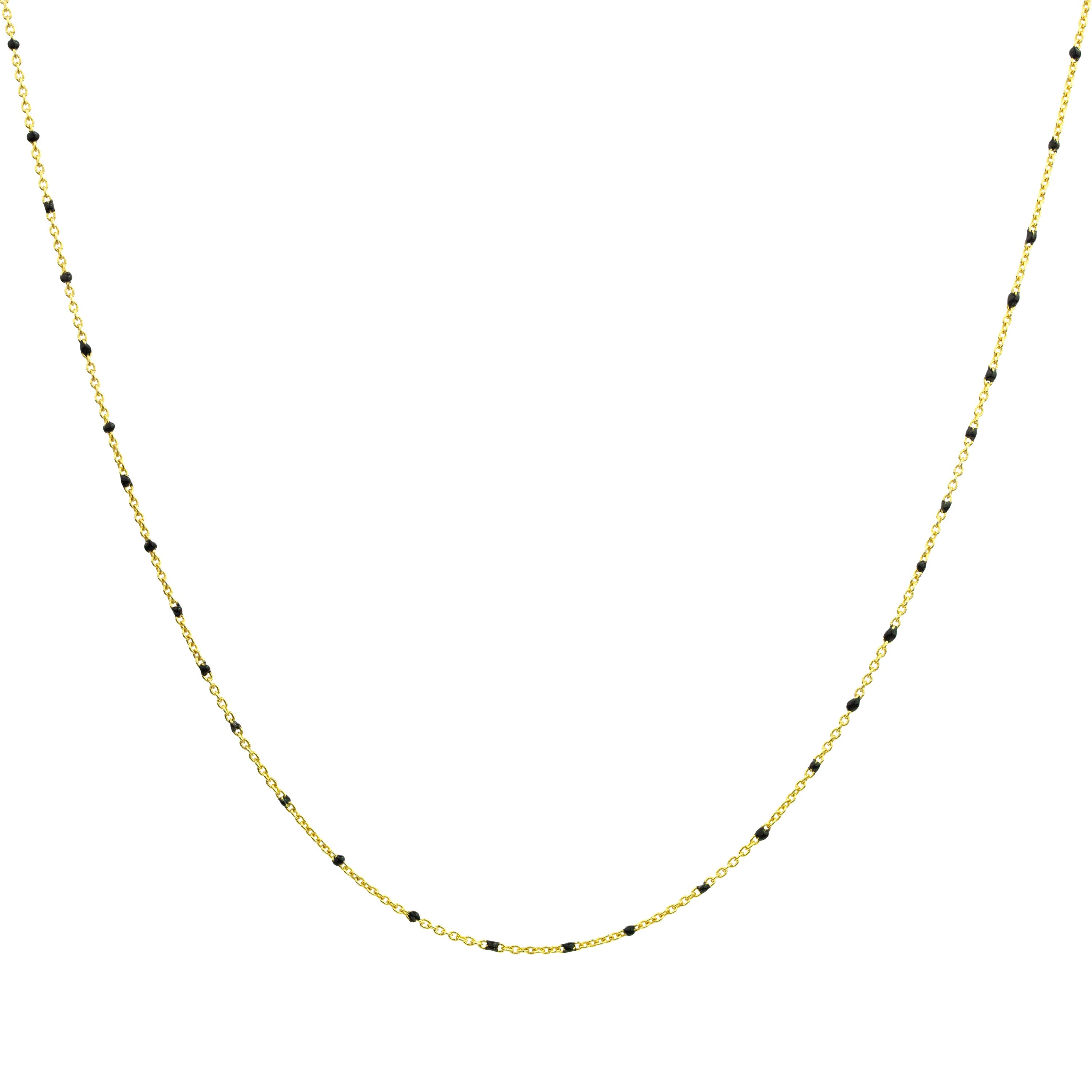 Feine vergoldete Sterlingsilber-Halskette mit schwarzer Konfetti-Emaille, 40,5 cm