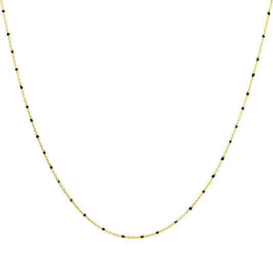 Fine Gold Plated Sterling Silver & Black Enamel Confetti Chain Necklace - 16 Inches