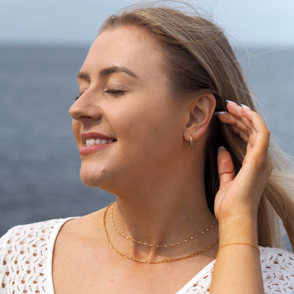 Fine Gold Plated Sterling Silver & White Enamel Confetti Chain Necklace - 16 Inches