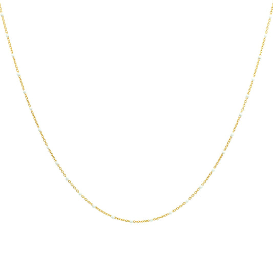 Fine Gold Plated Sterling Silver & White Enamel Confetti Chain Necklace - 16 Inches