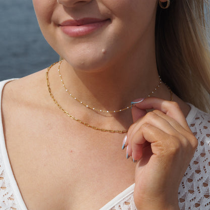 Fine Gold Plated Sterling Silver & White Enamel Confetti Chain Necklace - 16 Inches