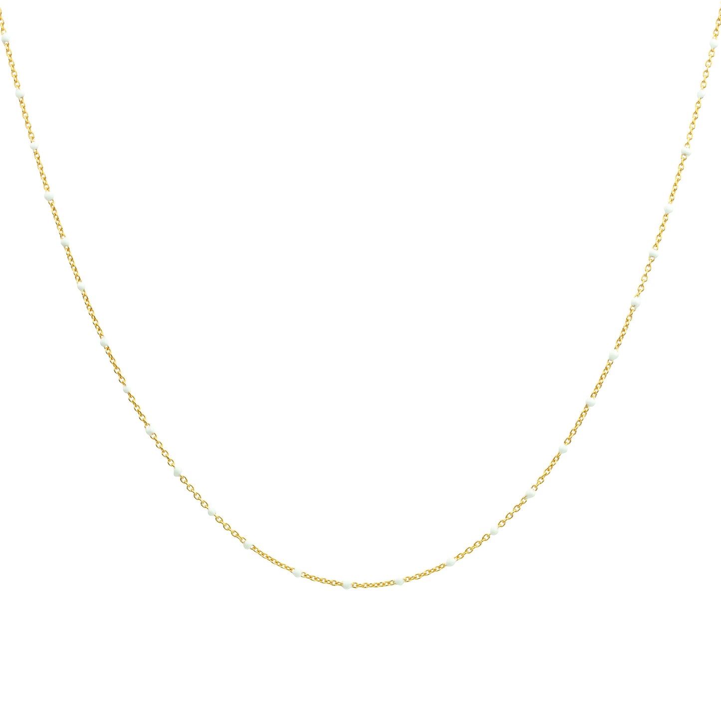 Fine Gold Plated Sterling Silver & White Enamel Confetti Chain Necklace - 16 Inches