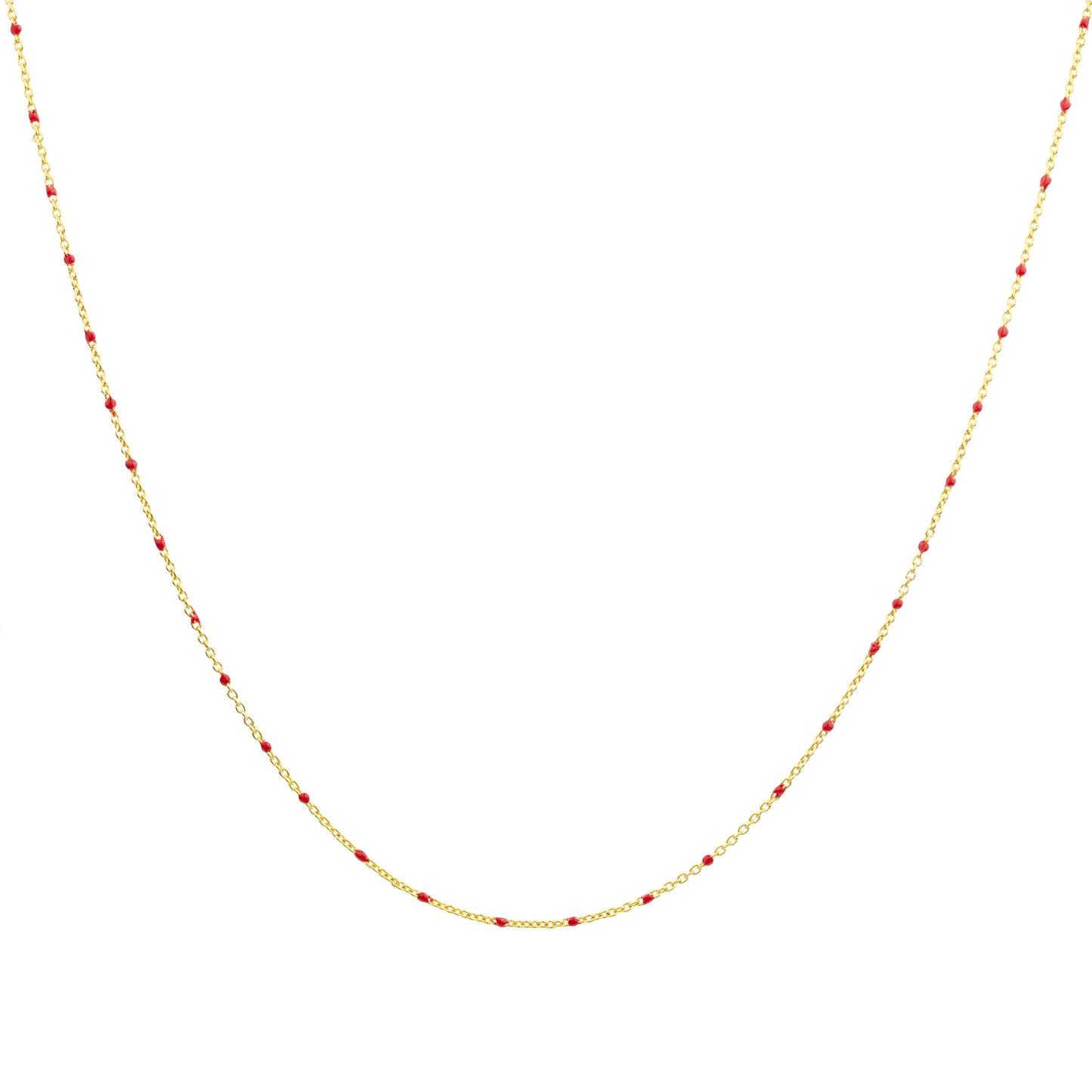 Fine Gold Plated Sterling Silver & Red Enamel Confetti Chain Necklace - 16 Inches