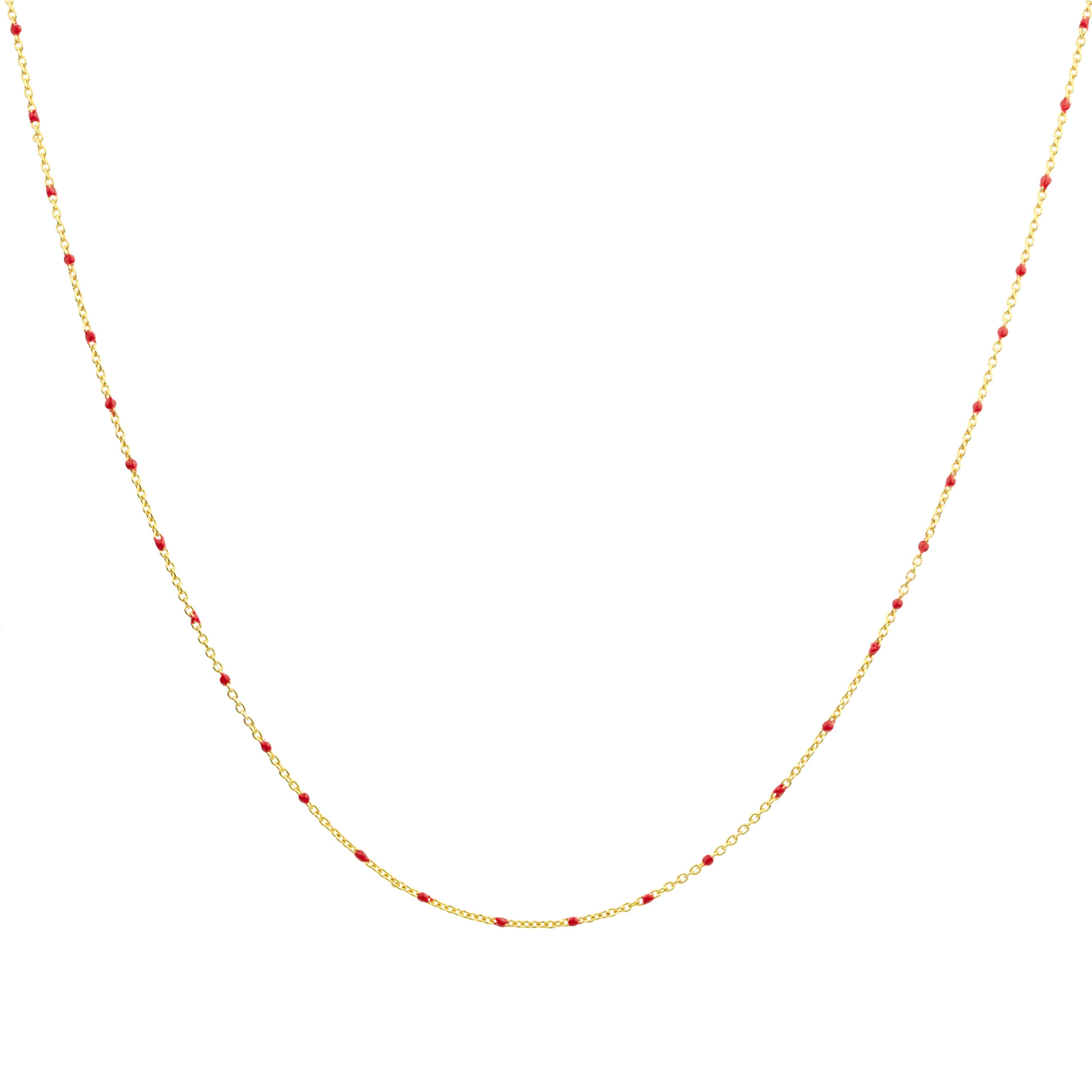 Feine vergoldete Sterlingsilber-Halskette mit roter Konfetti-Emaille, 40,5 cm