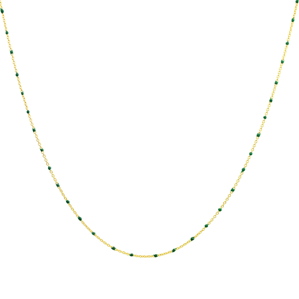 Feine vergoldete Sterlingsilber-Halskette mit grüner Konfetti-Emaille, 40,5 cm