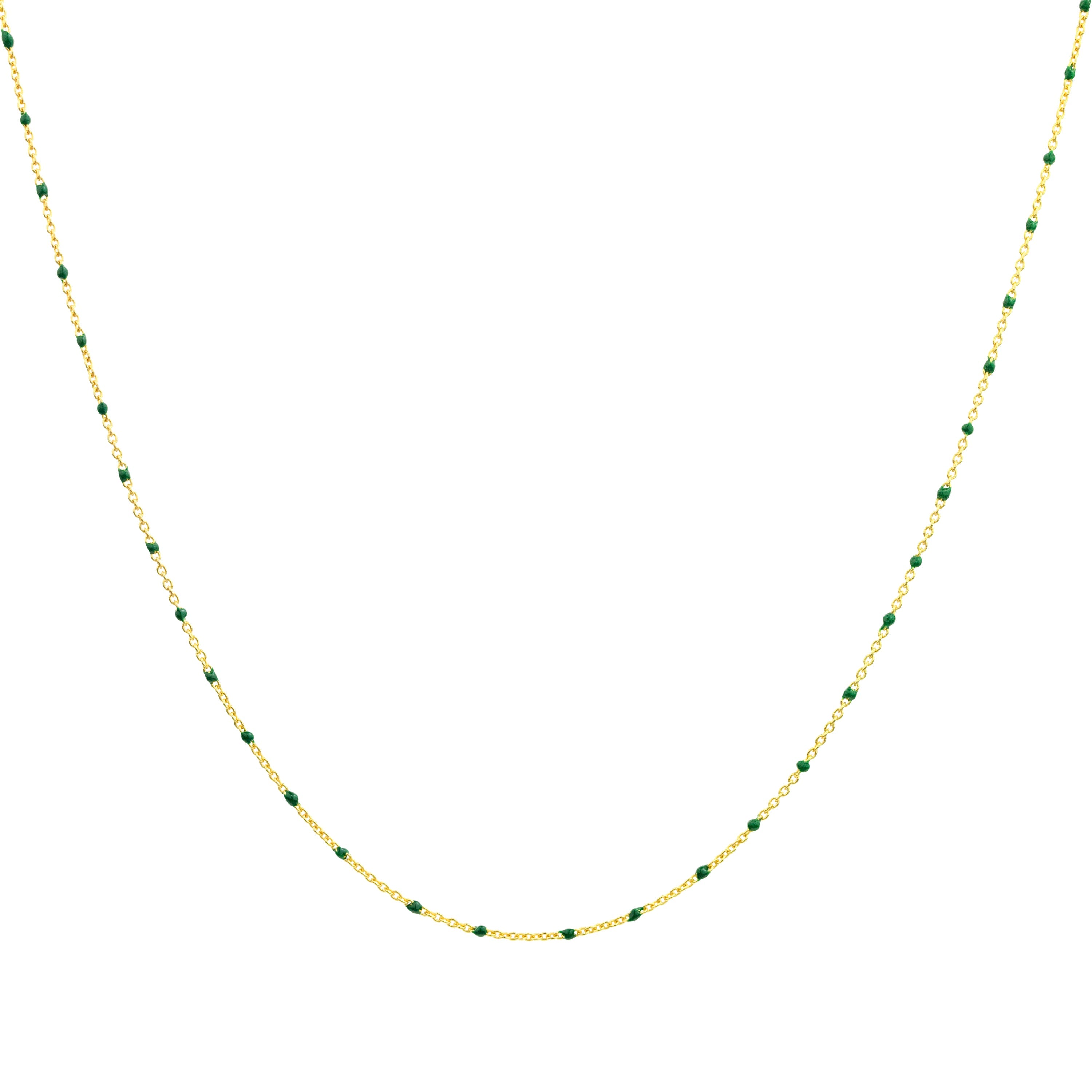 Feine vergoldete Sterlingsilber-Halskette mit grüner Konfetti-Emaille, 40,5 cm