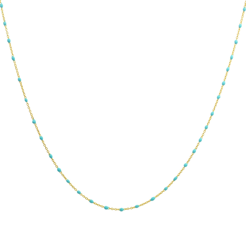 Feine vergoldete Sterlingsilber-Halskette mit blauer Konfetti-Emaille, 40,5 cm