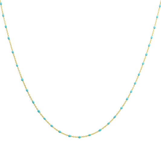 Fine Gold Plated Sterling Silver & Blue Enamel Confetti Chain Necklace - 16 Inches