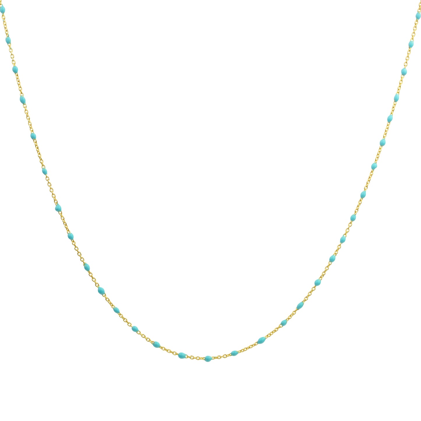 Fine Gold Plated Sterling Silver & Blue Enamel Confetti Chain Necklace - 16 Inches