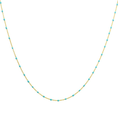 Fine Gold Plated Sterling Silver & Blue Enamel Confetti Chain Necklace - 16 Inches
