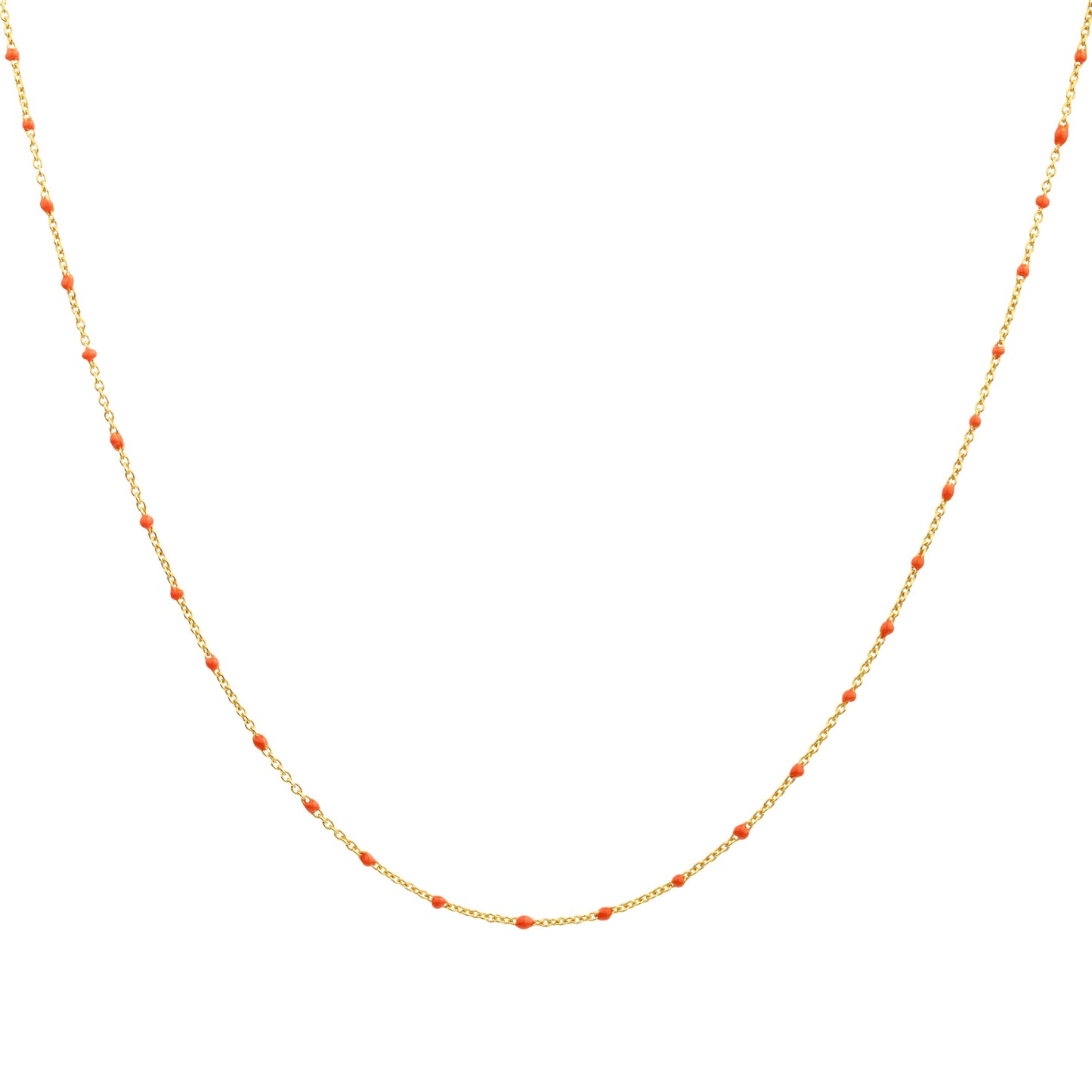 Fine Gold Plated Sterling Silver & Orange Enamel Confetti Chain Necklace - 16 Inches