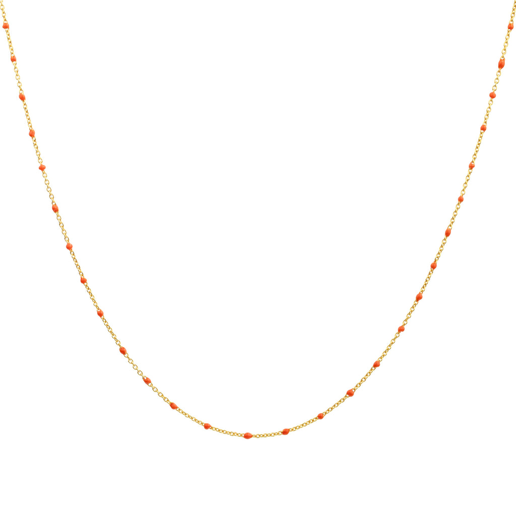 Feine vergoldete Sterlingsilber-Halskette mit orangefarbener Konfetti-Emaille, 40,5 cm
