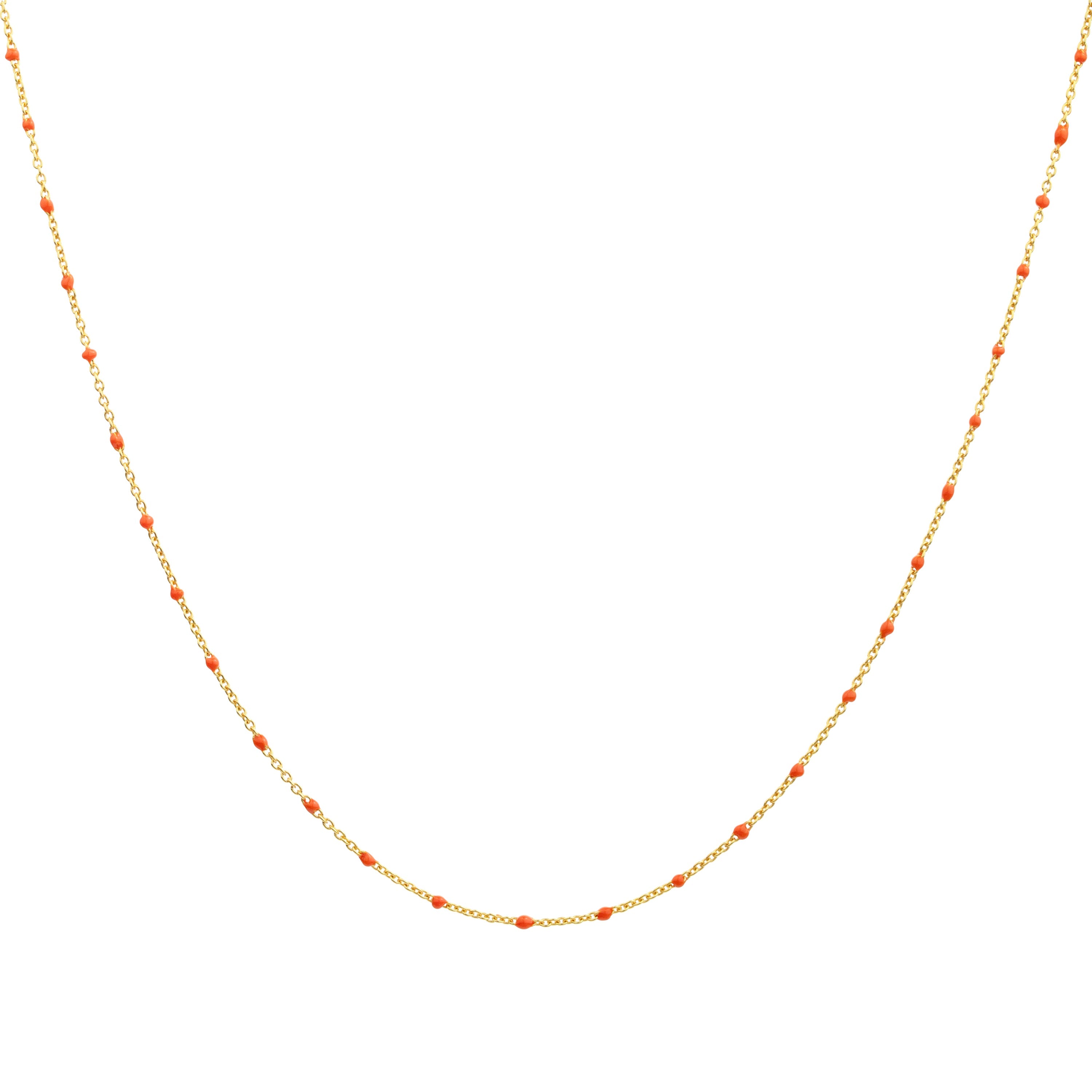 Feine vergoldete Sterlingsilber-Halskette mit orangefarbener Konfetti-Emaille, 40,5 cm