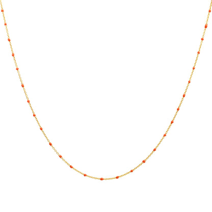 Fine Gold Plated Sterling Silver & Orange Enamel Confetti Chain Necklace - 16 Inches