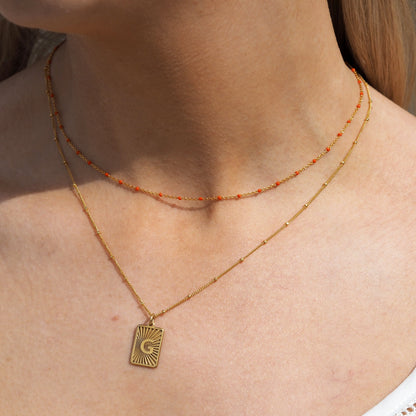 Fine Gold Plated Sterling Silver & Orange Enamel Confetti Chain Necklace - 16 Inches