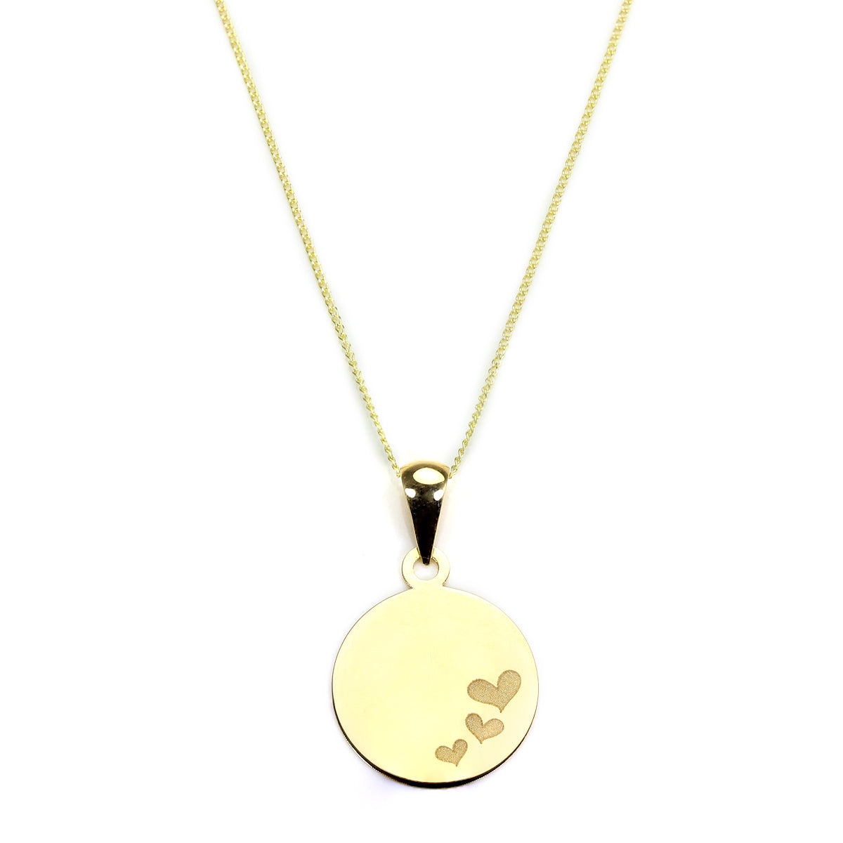9ct Yellow Gold Round Pendant with Hearts