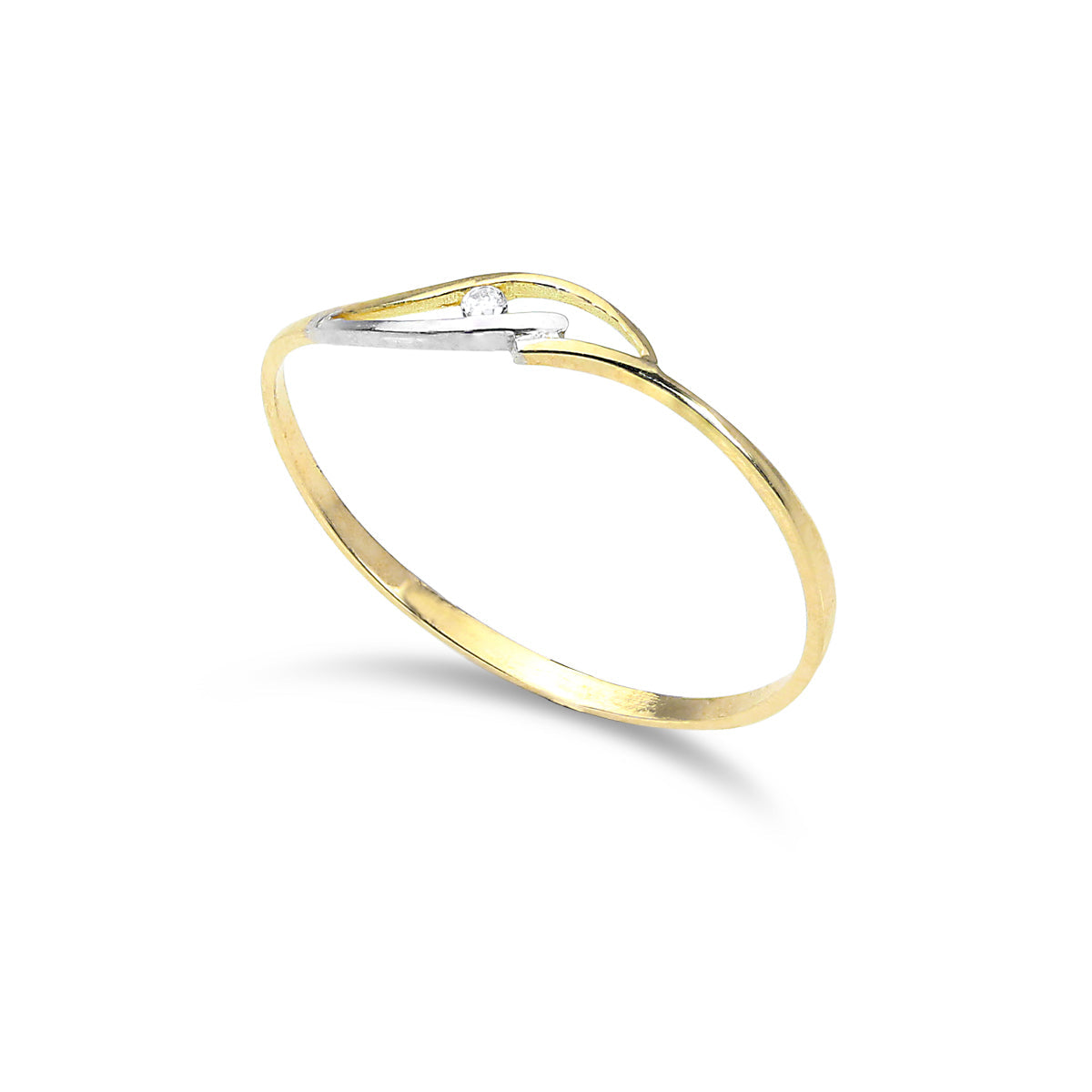 9 Karat Gelb- und Weißgold Wellenring 1 mm mit CZ-Kristall