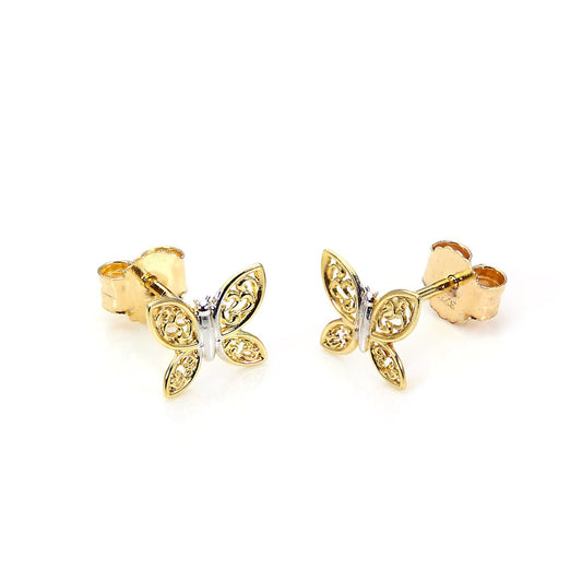 9ct Yellow & White Gold Butterfly Stud Earrings - jewellerybox