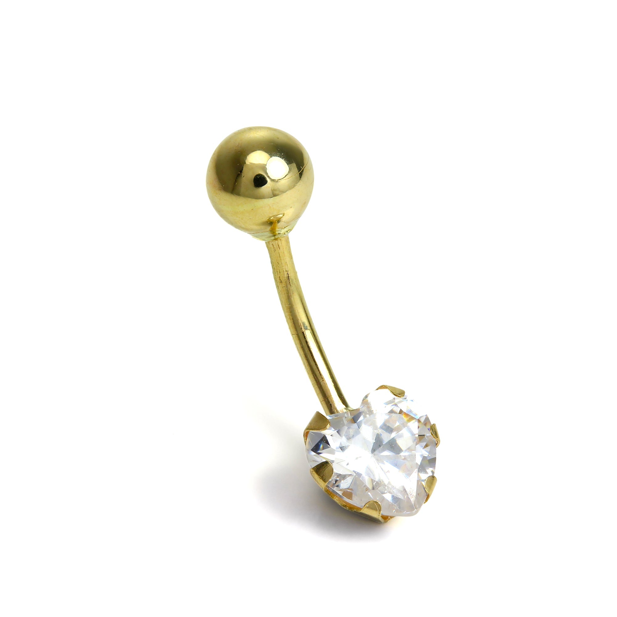 9 Karat Gold Bauchnabelstange mit Klar CZ Kristall Herz