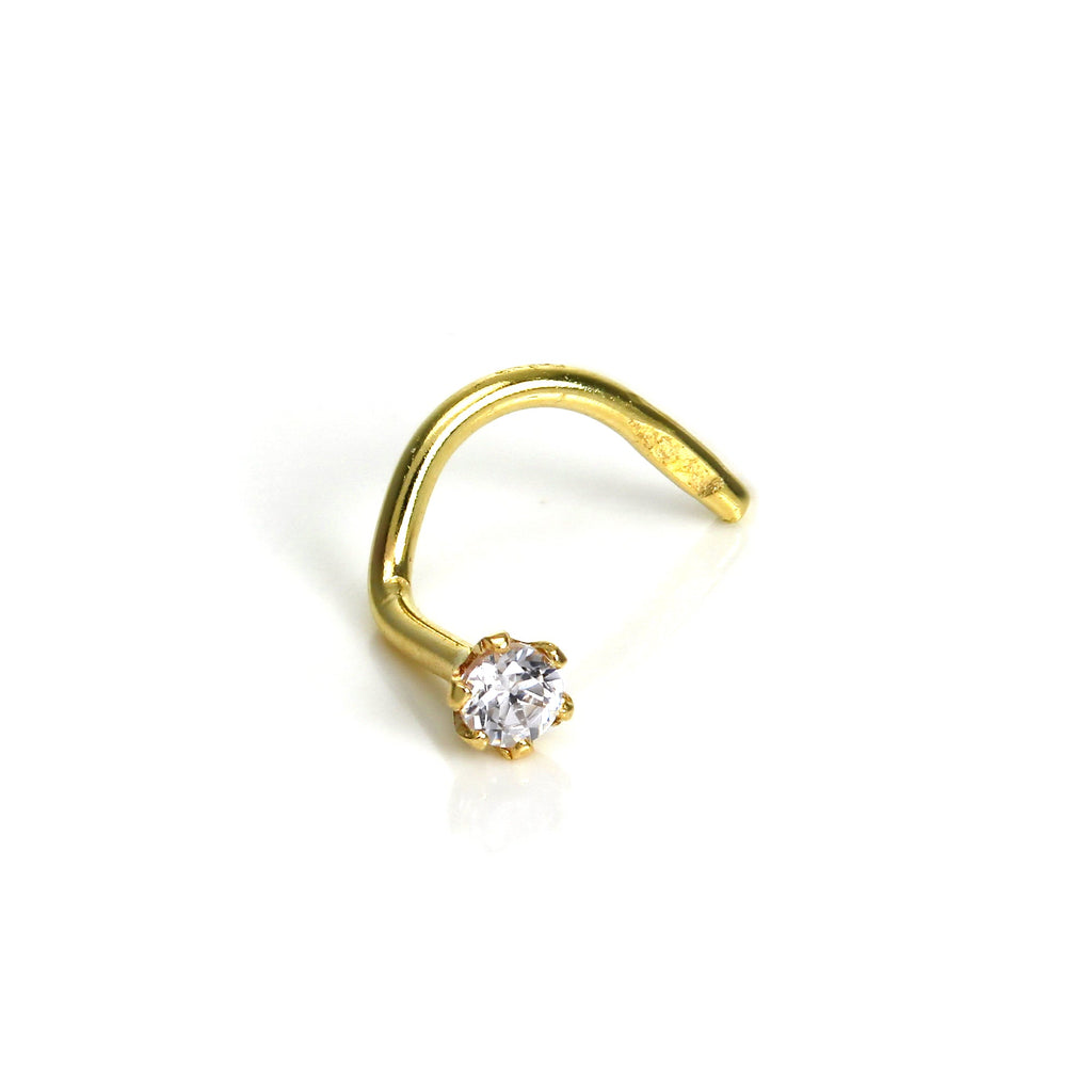 9 Karat Gold Nasenschraube mit 1,6 mm Rund Klar CZ Kristall