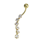 Bauchnabelpiercing aus 9 Karat Gold mit Tropfen aus 6 runden klaren Zirkonia