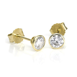 Runde Ohrstecker aus 9 Karat Gold mit klarem Zirkonia in Zargenfassung, 4 mm