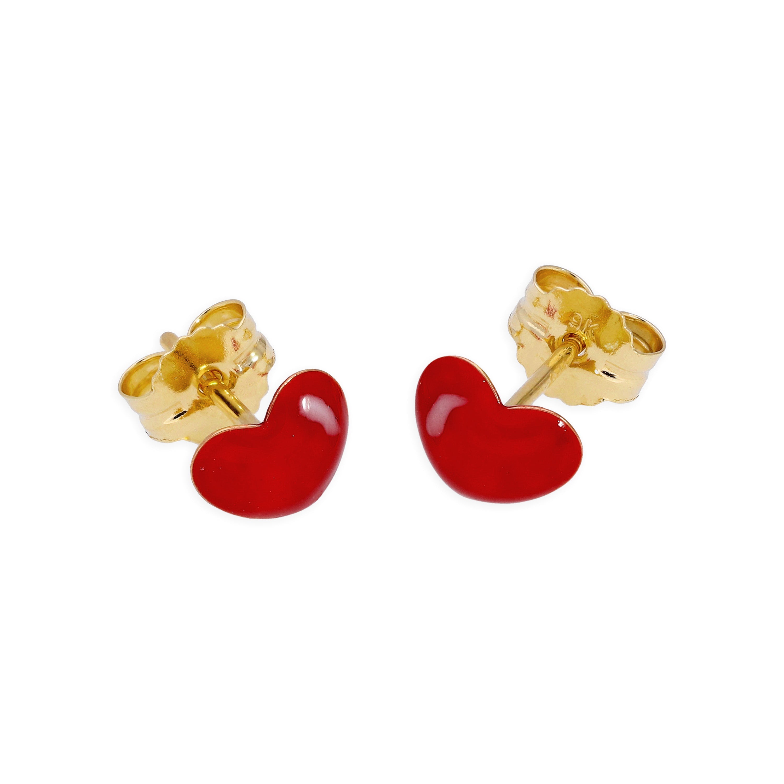 9 Karat Gold & Rote Emaille Herz Ohrstecker