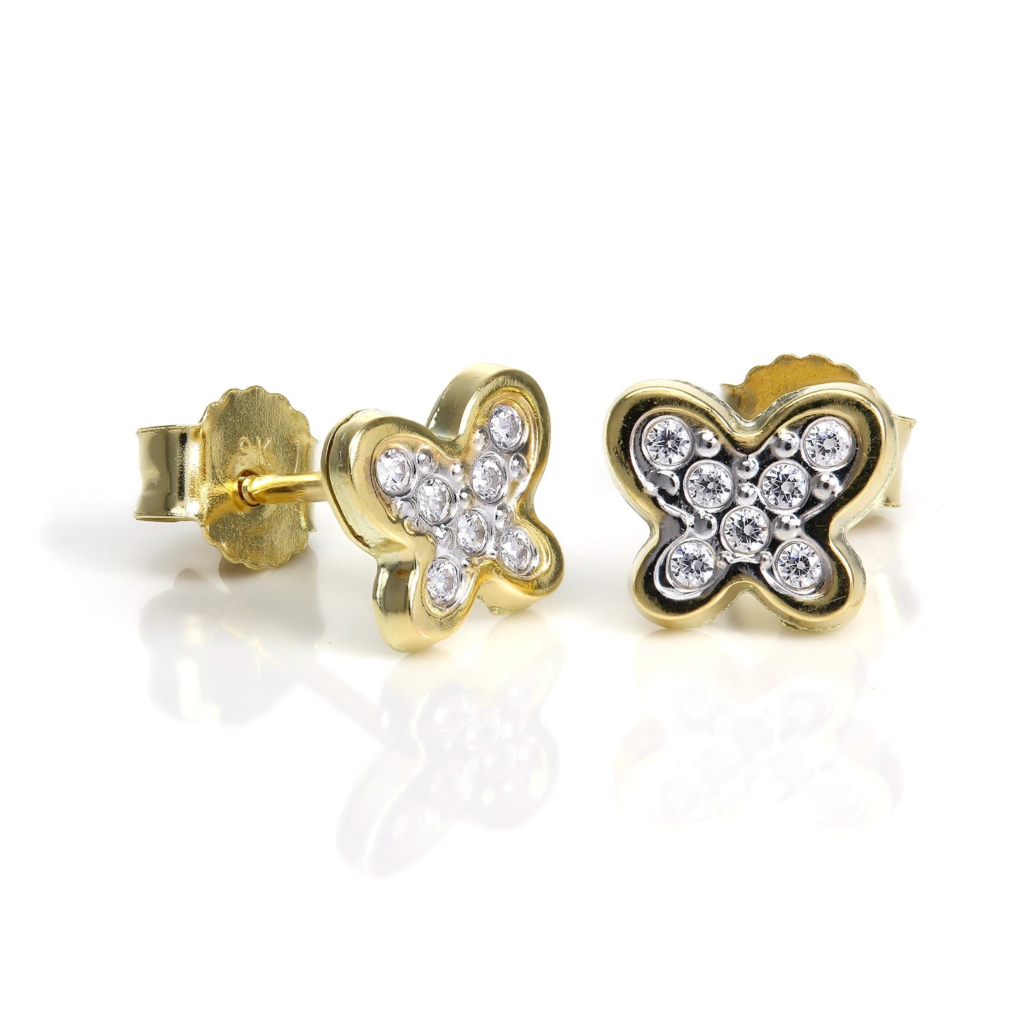 9ct Gold & CZ-Kristall verkrustete Schmetterlings-Ohrstecker