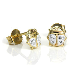 9 Karat Gold & CZ Kristall Marienkäfer Ohrstecker